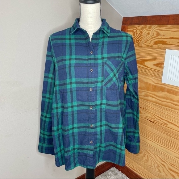 Old Navy The Classic Shirt Button Up Flannel Blue Green Plaid Large - Picture 1 of 8
